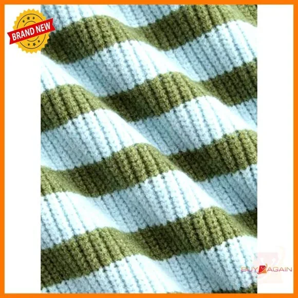 Striped Quarter Zip Pullover Mock Neck Knit Sweater Oversized Casual Chic - Picture 2 of 7